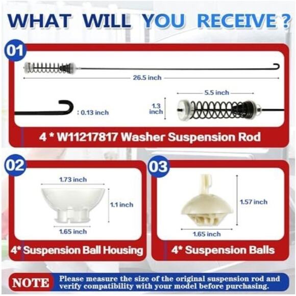 W11217817 Washer Suspension Rod Kit for WTW4855HW0 WTW4855HW1 WTW4850HW0 4844566 - Picture 2 of 6